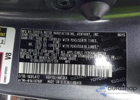 2015 Toyota Venza Xle from USA, damaged, VIN 4T3BA3BB7FU075109